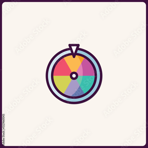 Colorful Fortune Wheel Icon with Pointer Representing Luck and Chance