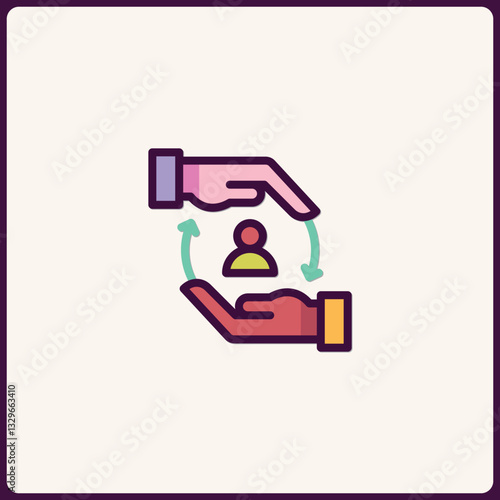 Recruiting engagement hands transfer icon, professional collaboration
