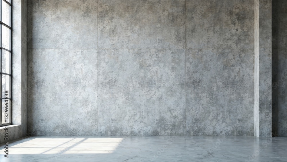 Sunlit Industrial Space with Textured Concrete Walls and Polished Floor Sunlit Industrial Space with Textured Concrete Walls and Polished Floor