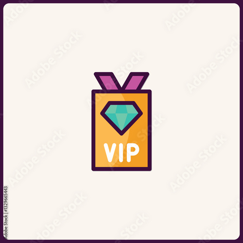 Stylized VIP Pass Illustration with Diamond Motif and Vibrant Colors