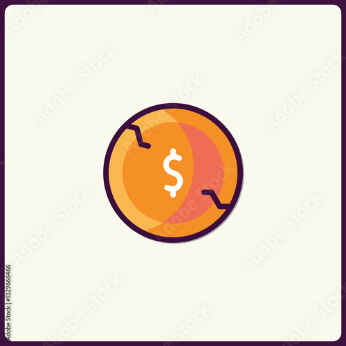 Cracked Financial Stability Icon Representing Fragile Economy or Budget Deficit