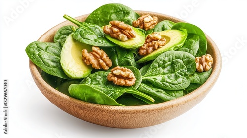 Wallpaper Mural Fresh Spinach Salad with Avocado and Walnuts in Wooden Bowl Torontodigital.ca