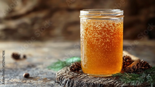 Beautifully crafted jar of honey capturing the essence of fermentation with a rich golden color and sweet aroma