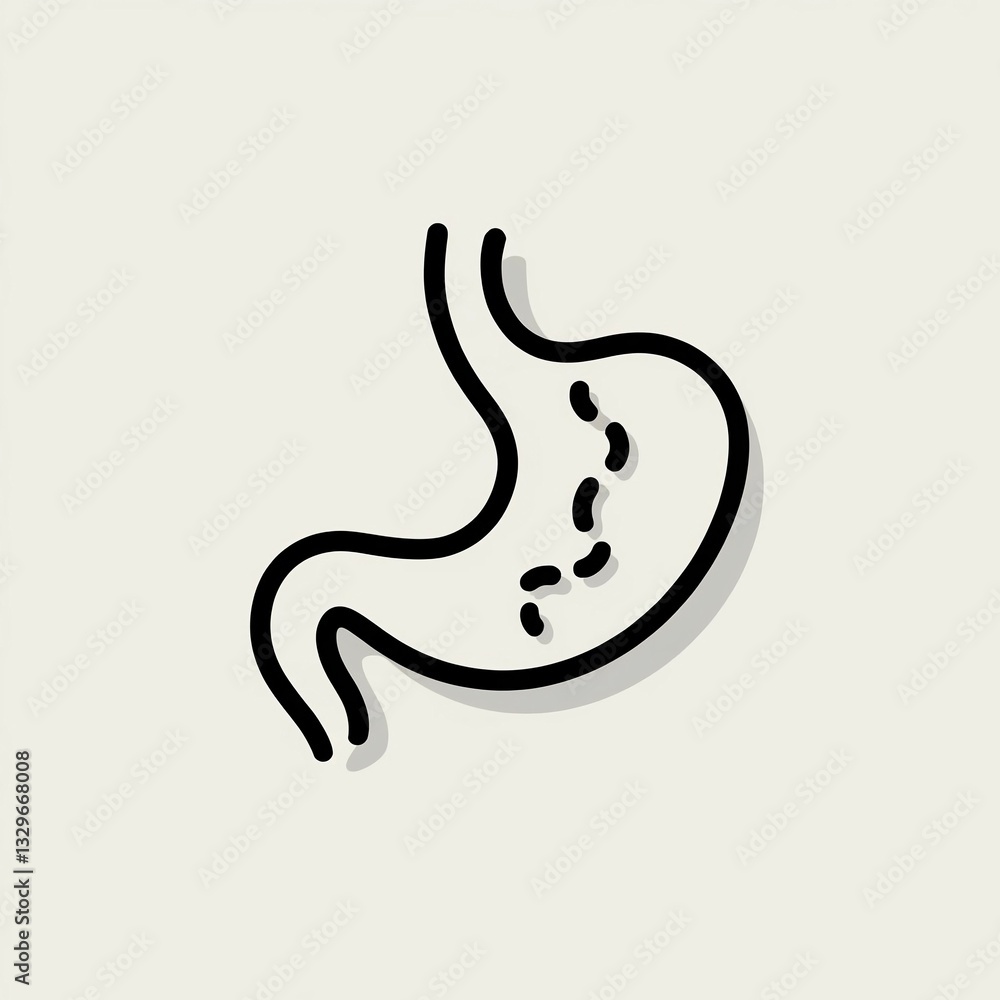 Fototapeta premium Stylized Stomach Icon with Digestive Features in Minimalist Design