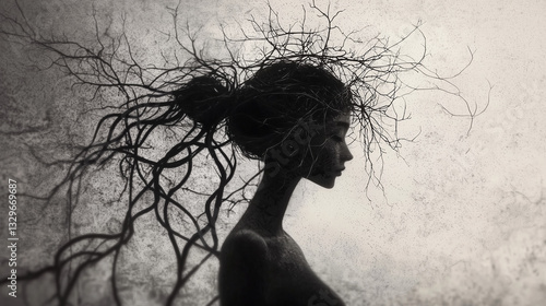 Silhouette of a tired and stressed woman.