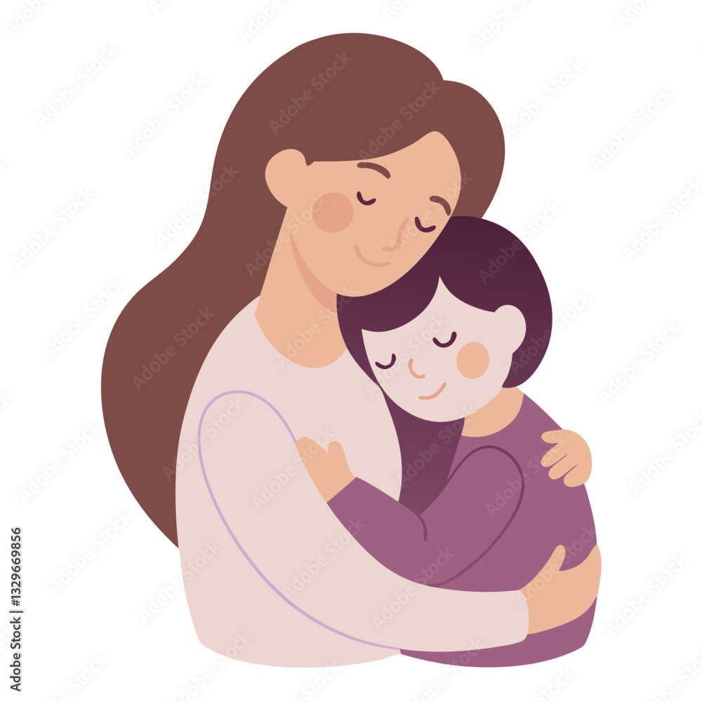 Tender Mother's Day Embrace: Mom Hugging Child joy kid son art love Tender Mother's Day Embrace: Mom Hugging Child joy kid son art love