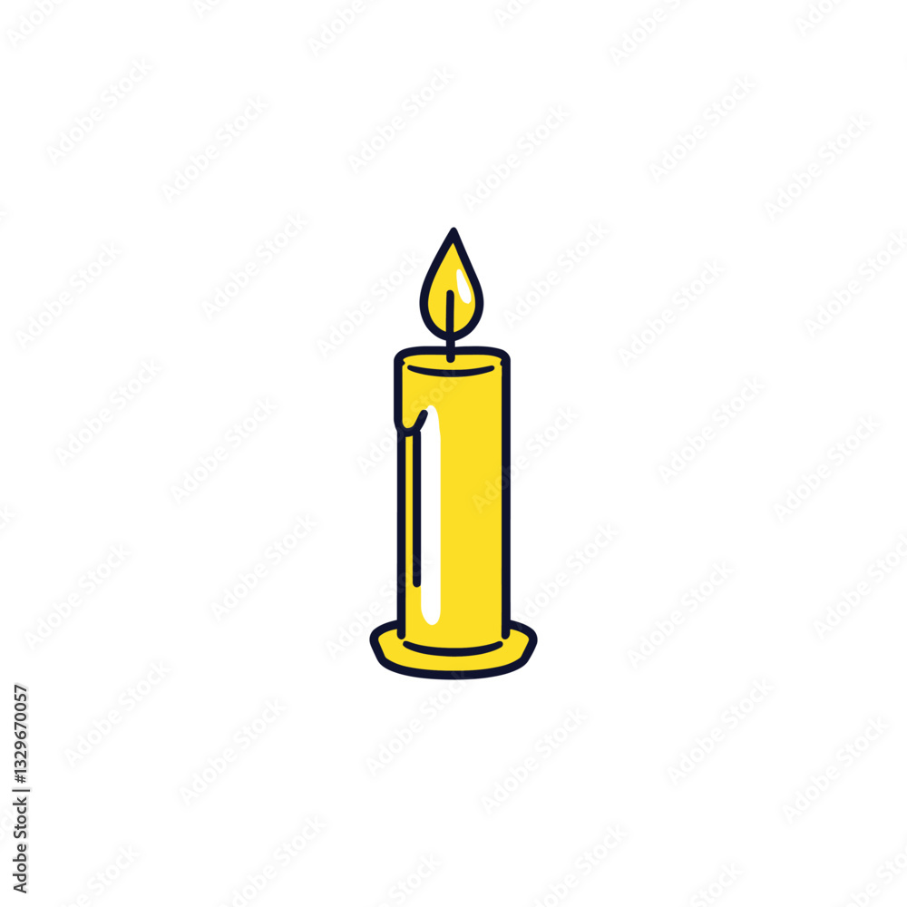 Yellow candle Illustration: Bright Minimalist Design with Gentle Flame and Wax Drip Yellow candle Illustration: Bright Minimalist Design with Gentle Flame and Wax Drip