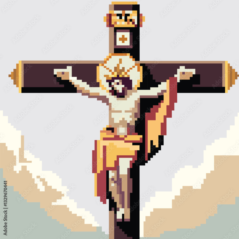 Obraz premium Holy Sacrifice of Jesus Christ Crucifixion in Pixel Art