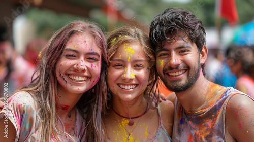 group of friends celebrating holi