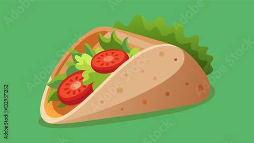 A wholegrain pita filled with chicken lettuce and hummus offering a mix of carbs and protein for a filling and nutritious snack option.. Vector illustration