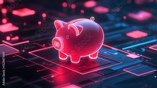 Digital piggy bank on a futuristic background.