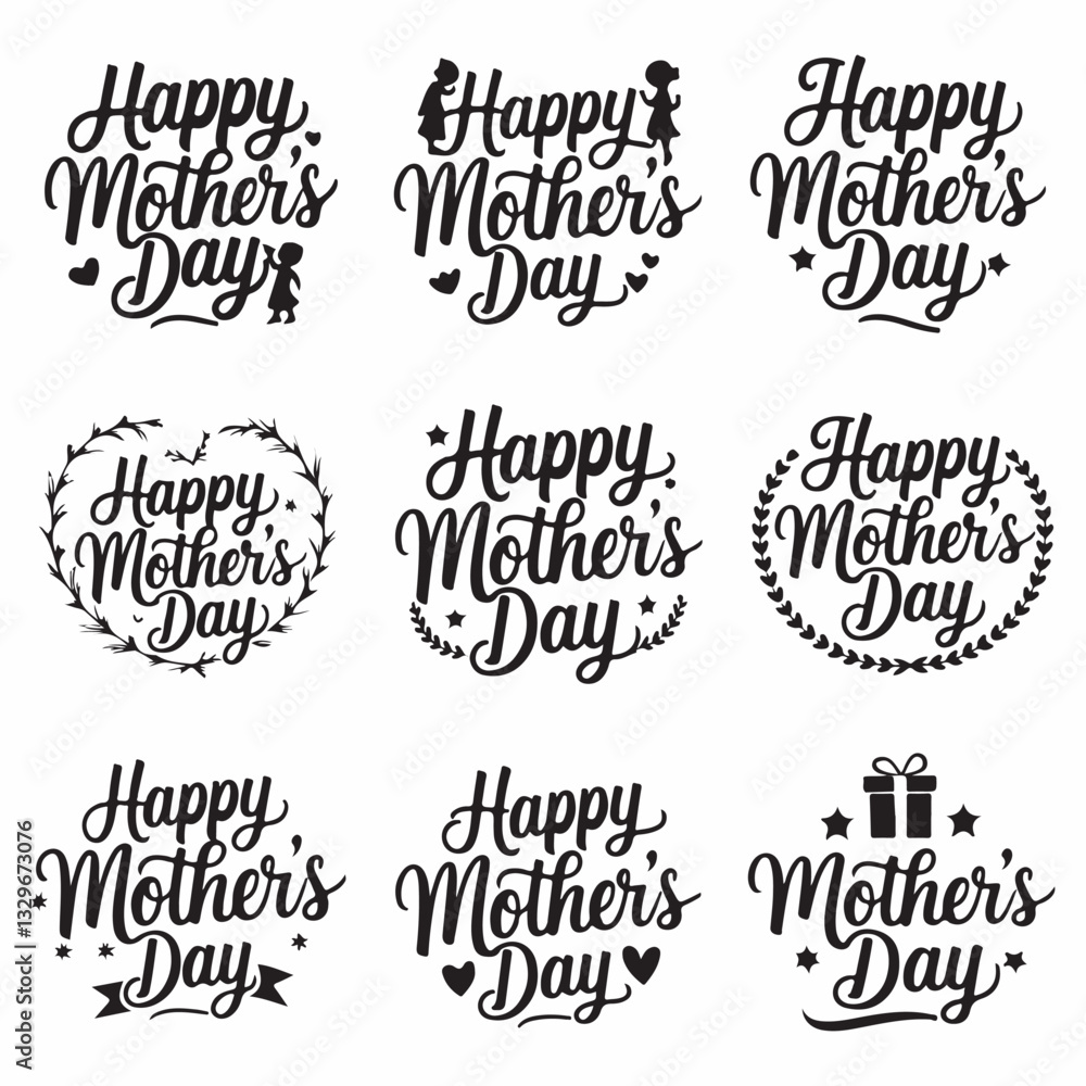 Fototapeta premium Happy Mothers Day Calligraphy Mother day. Happy Mother's Day. Mother day poster. Vector illustration for women's day, Happy Mother's Day elegant hand written lettering . Modern calligraphy isolated on