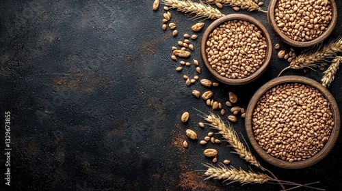 Close-up of golden wheat and grains showcasing the roasted malt aroma ideal for craft beer brewing and culinary delights