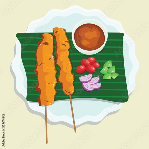 Satay delicious Asian food vector illustration 