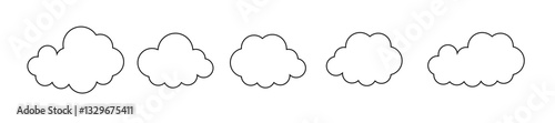 Clouds line art icon. Databases networking software image cloud and synoptics concept. Vector