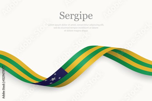 Sergipe flag on Waving ribbon. State of Brazil