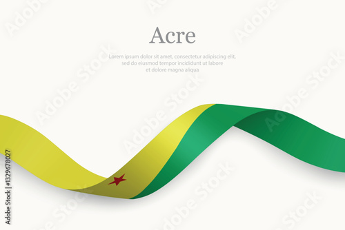 Acre flag on Waving ribbon. State of Brazil
