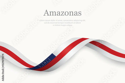 Amazonas flag on Waving ribbon. State of Brazil