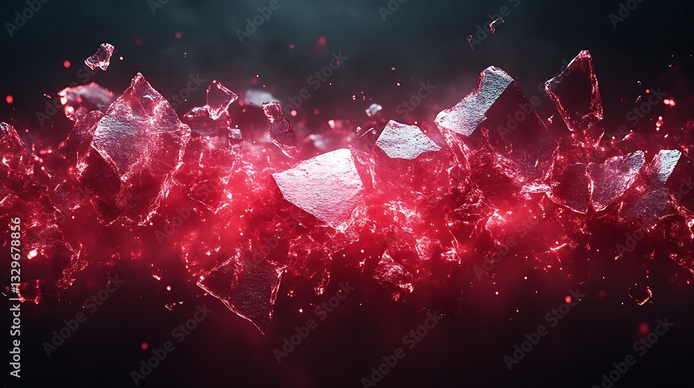 Shattered Crystals Glowing Red in Darkness Shattered Crystals Glowing Red in Darkness