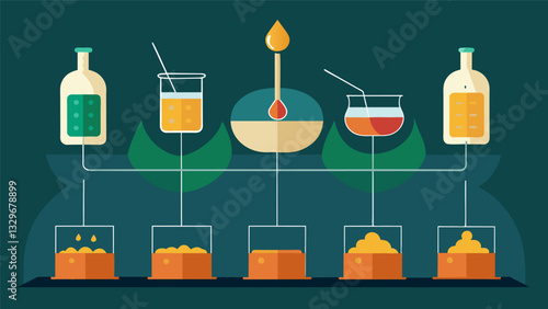 The final step in the process is the blending of different Pisco batches resulting in a harmonious and wellbalanced flavor profile.. Vector illustration