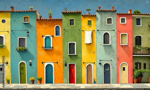 Front view of Cute cartoon style houses