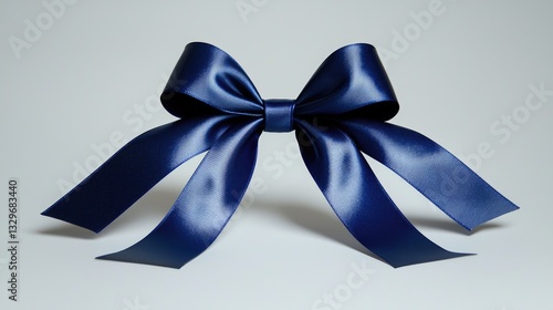 Minimalist blue bow with smooth curves and subtle highlights, positioned on a neutral white background.