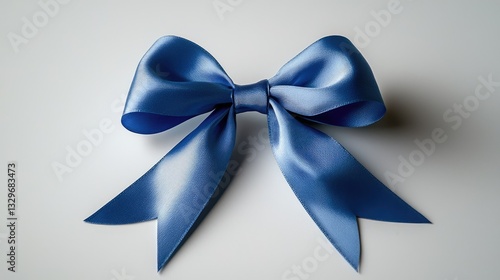 Minimalist blue bow with smooth curves and subtle highlights, positioned on a neutral white background.