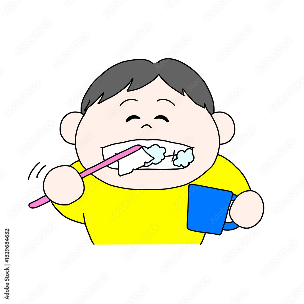 Obraz premium 歯みがきをする男の子のイラスト