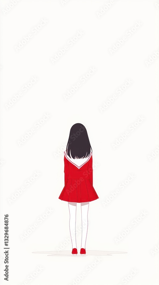 Girl, red dress, back view, white background, minimalist illustration, social media post Girl, red dress, back view, white background, minimalist illustration, social media post