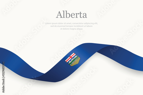 Alberta flag on Waving ribbon. Province of Canada