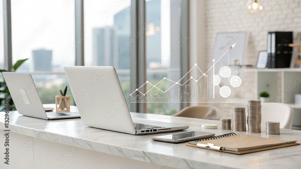Business Growth Visualization on Office Desk Business Growth Visualization on Office Desk
