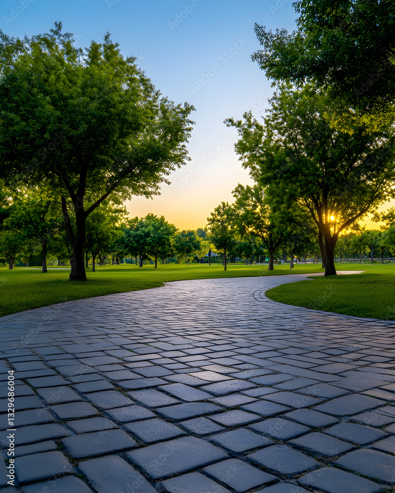 Fototapeta premium Serene park path at golden hour