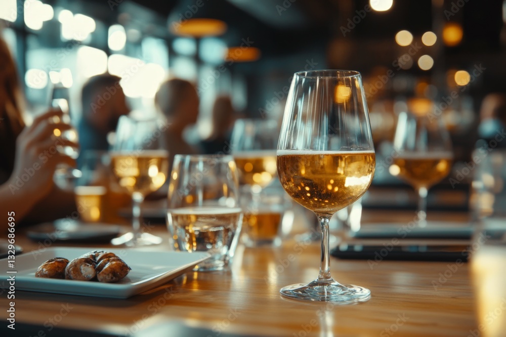 Celebration of friendship and good food with drinks at a lively restaurant in the evening Celebration of friendship and good food with drinks at a lively restaurant in the evening