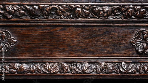 Dark Wood Panel With Intricate Floral Carving Detail