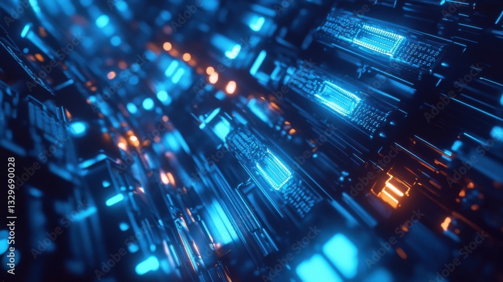 Fototapeta premium Quantum Computing Cluster in a Futuristic Data Center