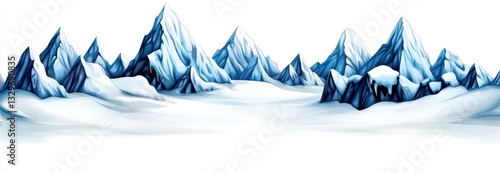 Snowy Mountain Range Panorama Blue and White Peaks in Winter