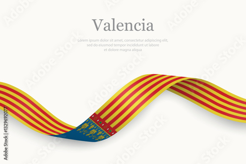 Valencia flag on Waving ribbon. Autonomous community of Spain