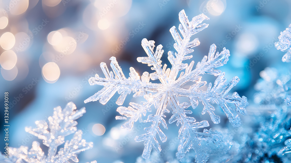 Crystal winter sparkles and bokeh in blue gradient festive holiday celebration background. Frosted Luminance. Illustration