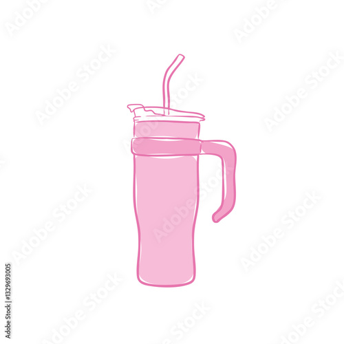 Cute pink stanley cup vector, hand drawn pink tumbler clip art