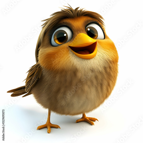 Bird appearing lively and happy on a fresh white backdrop.