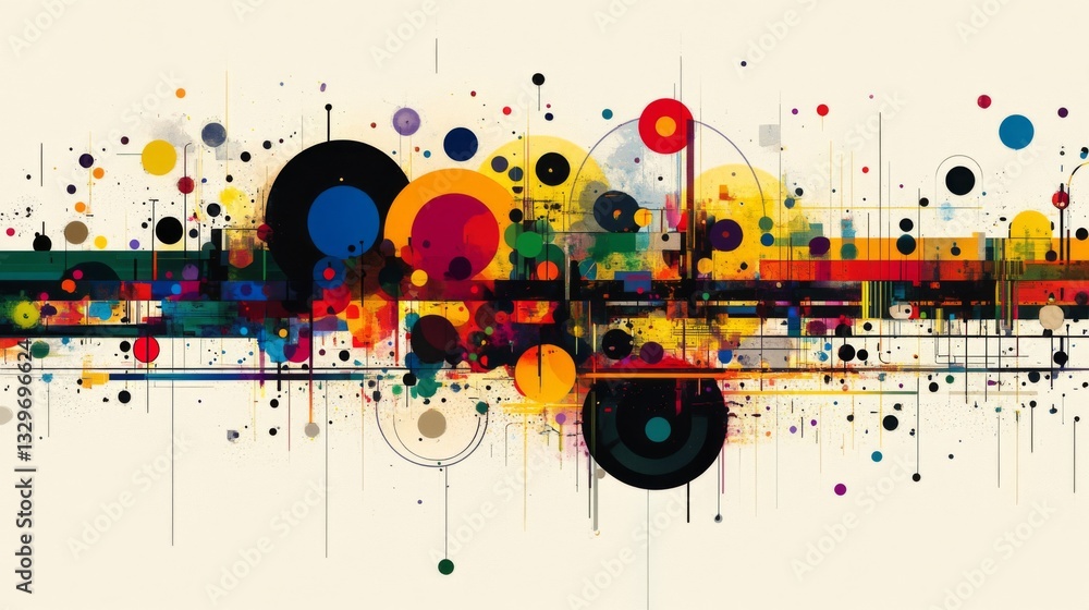 Obraz premium Colorful Abstract Painting with Circles and Geometric Shapes