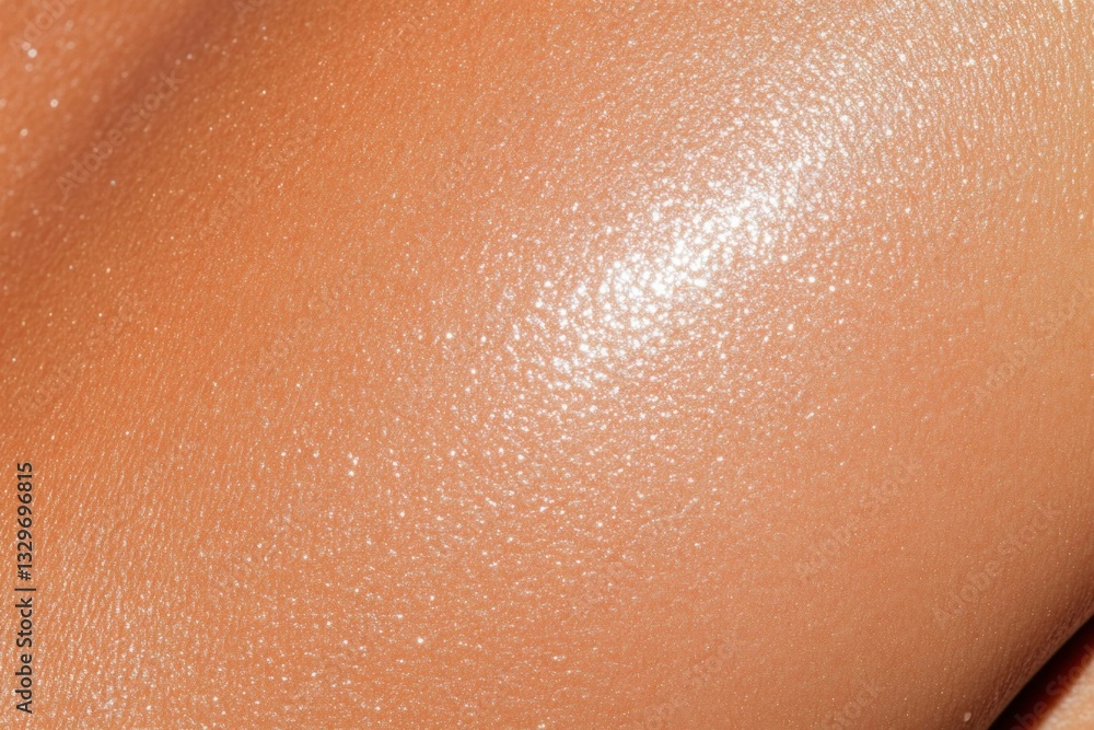 Fototapeta premium Close up of a smooth, radiant skin texture showcasing healthy, glowing complexion with warm undertones and subtle shine, perfect for skincare and beauty concepts