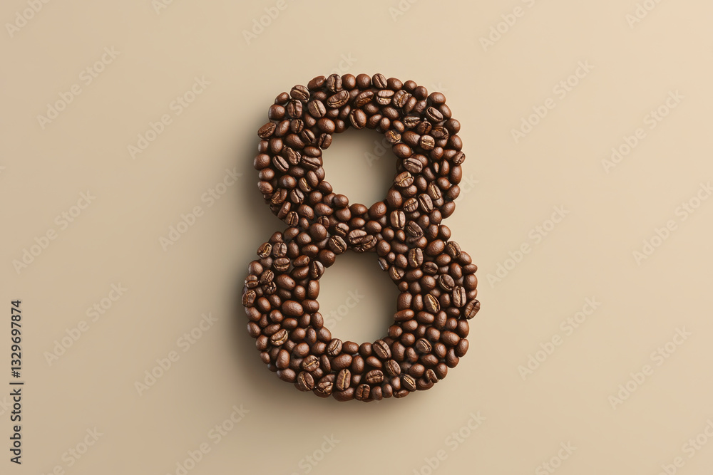 Obraz premium Coffee beans arranged as number 8, symbolizing infinity or luck in a creative design.