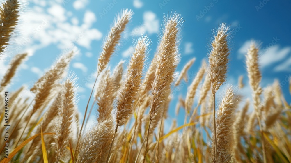 Gentle Breeze Through Golden Tall Grass Under Bright Blue Sky Gentle Breeze Through Golden Tall Grass Under Bright Blue Sky