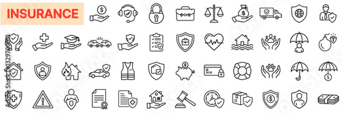 Insurance Services Icons Set – Coverage, Protection, Policy, Security, Financial-Safety, Health, Life, Auto, Property, Risk-Management