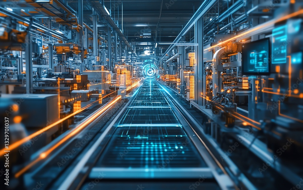 Futuristic automated factory interior Futuristic automated factory interior