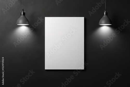 Modern Minimalist Blank Canvas Mockup with Hanging Lamps on Dark Wall