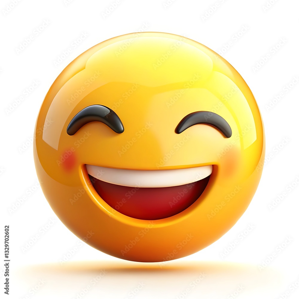 Fototapeta premium A Radiantly Happy Emoji Bursting With Joyful Laughter, Its Bright Yellow Face And Rosy Cheeks Conveying Pure Unadulterated Glee Against A Clean White Backdrop