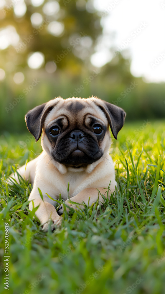 pug lying grass pug lying grass