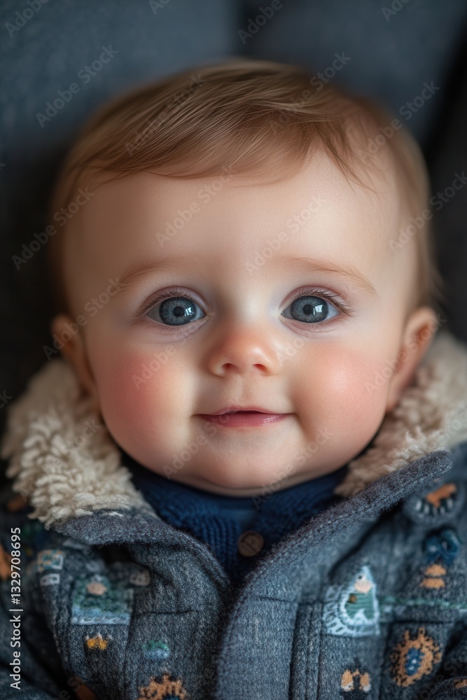 Adorable caucasian baby smiling in warm winter jacket. Adorable caucasian baby smiling in warm winter jacket.